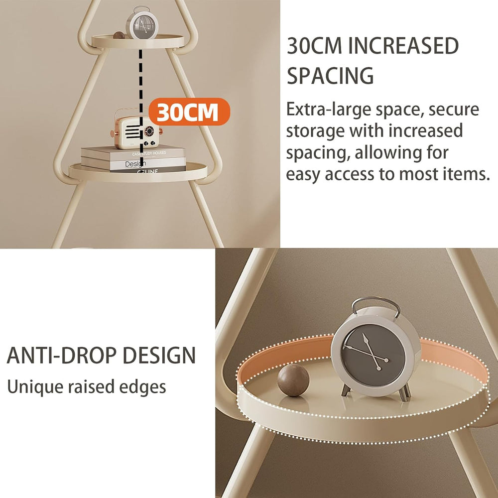 Tree-Shaped Side Table Metal 3-Tier End Table with Rolling Wheels Couch Table...