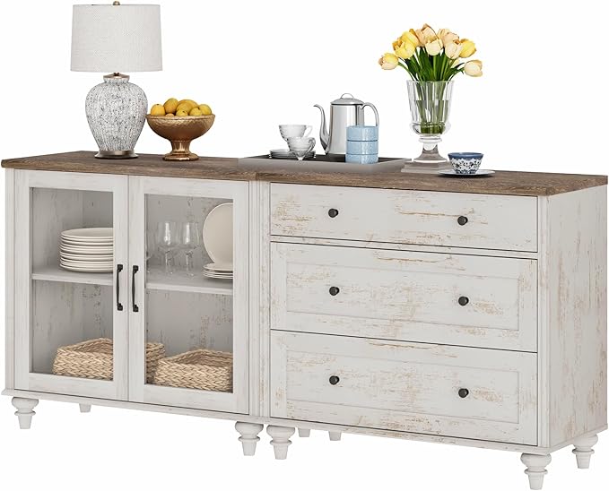 WAMPAT TV Stand for 75 Inch TV, Wood TV Cabinet Entertainment Center Televisi...