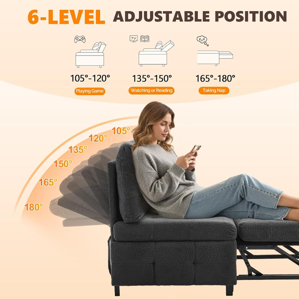 VINGLI Convertible Sofa Bed Tufted Teddy Fleece Sleeper Chair Bed Couch Armle...