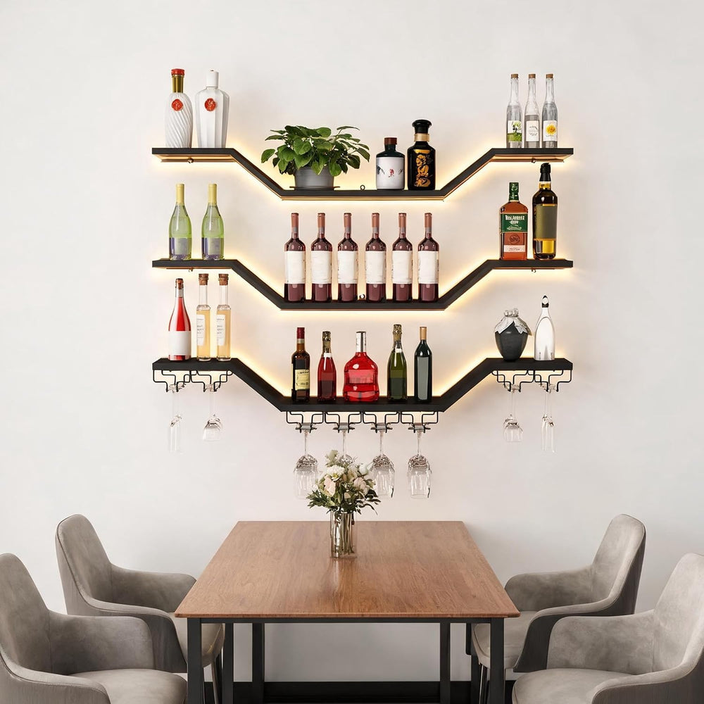 39.4in 3-Tier Floating Metal Wine Rack, Modern Wall Mounted Wine Shelf with L...