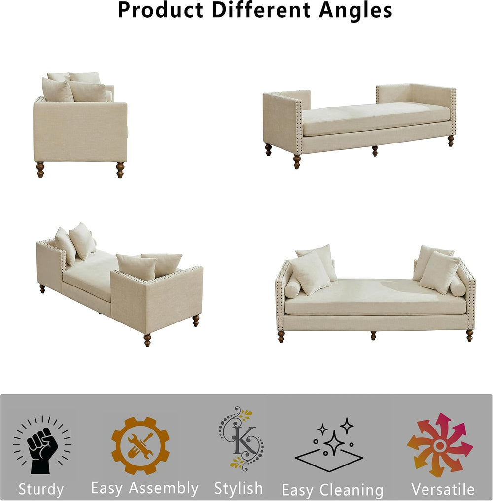 Setawix 75.2" Indoor Chaise Lounge Sofa Chair Double-Sided,Chenille Larg...