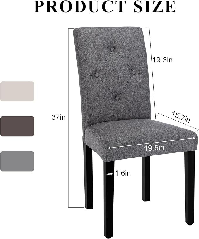 VECELO Upholstered Dining Chairs Set of 4, Modern Fabric and Solid Wood Legs ...