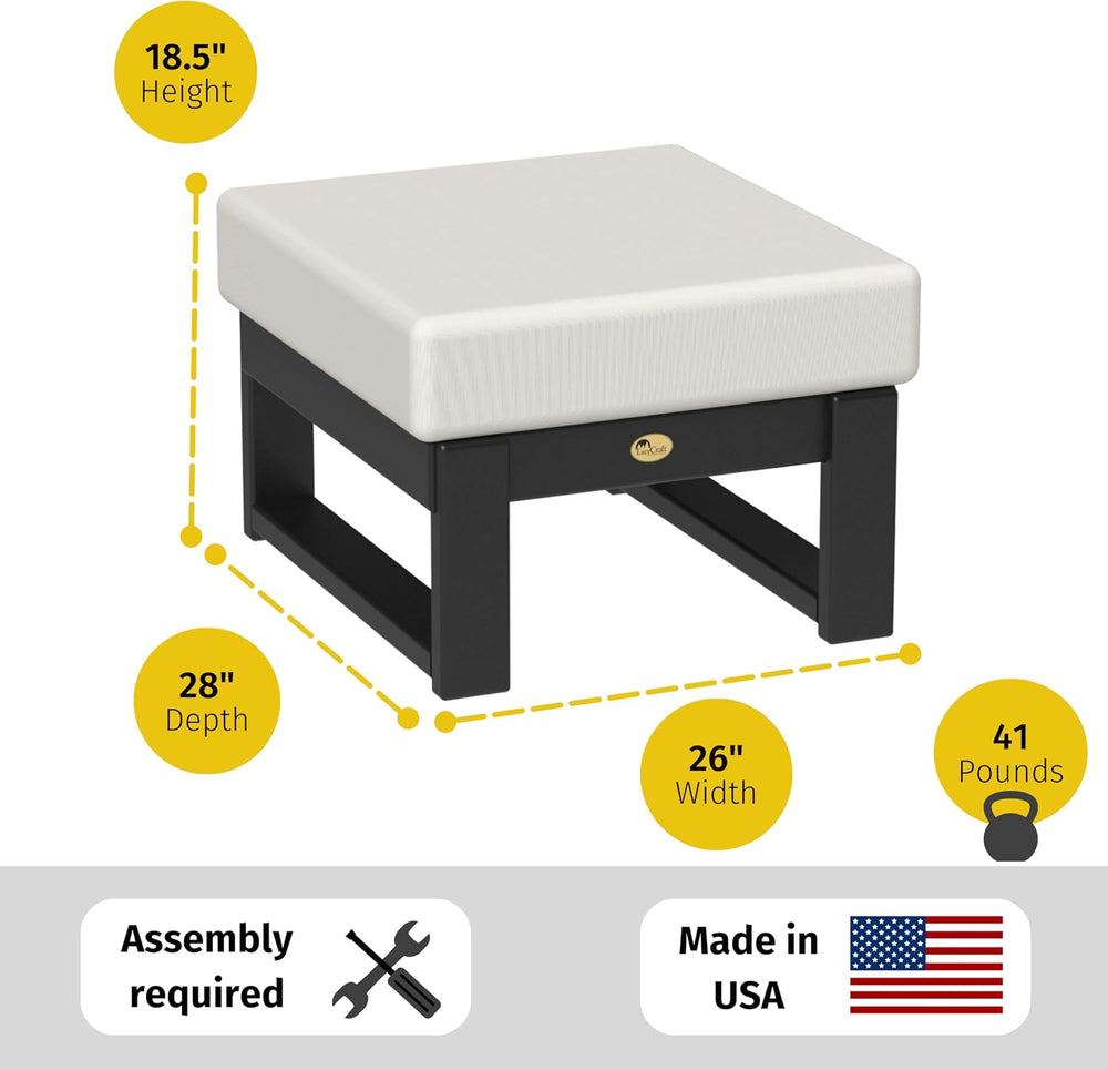 LuxCraft Poly Lanai Deep Seat Cushioned Outdoor Ottoman Table Padded Footrest...