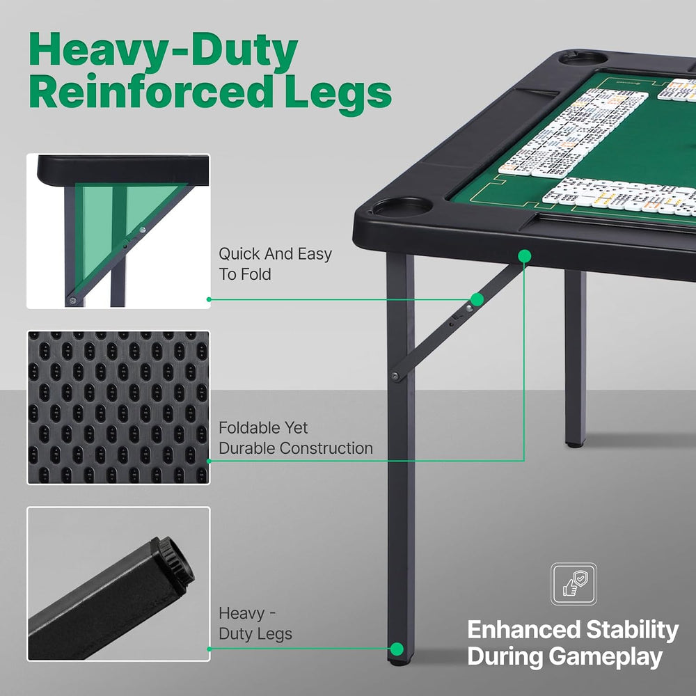 Queensell 35" Folding Game Table with Cup Holders, Domino and Mahjong Ta...