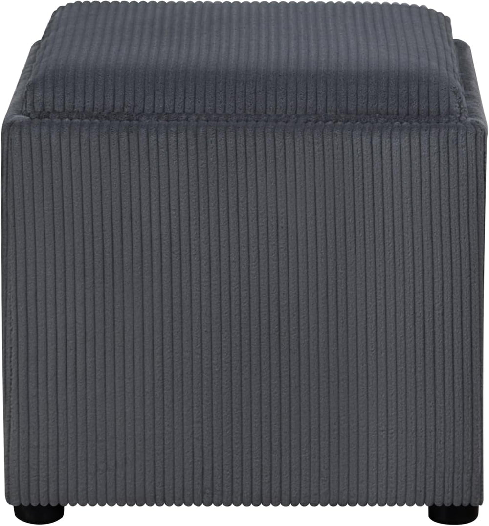 Adeco 17" Corduroy Storage Ottoman with Reversible Tray Lid, Modern Squa...