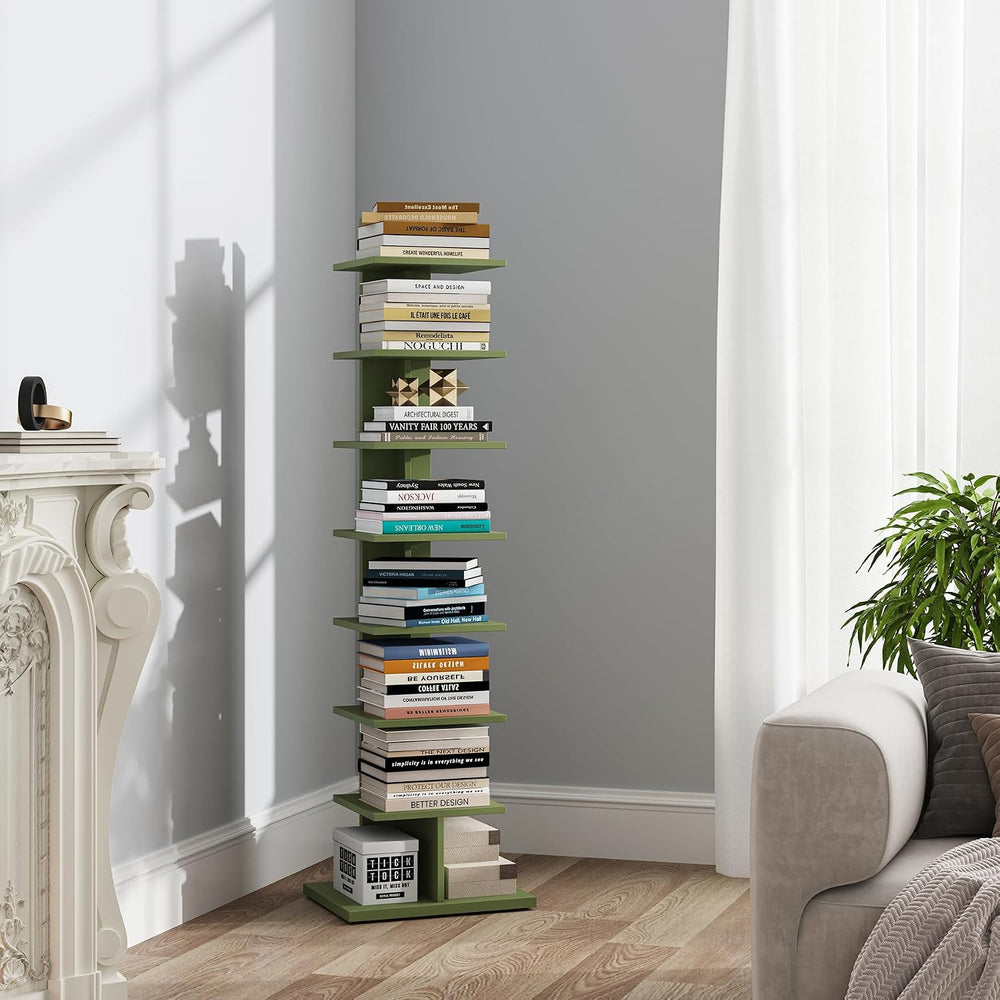 TUTOTAK Book Shelf, Narrow Spine Bookshelf, 8-Tier Bookcase for Small Space