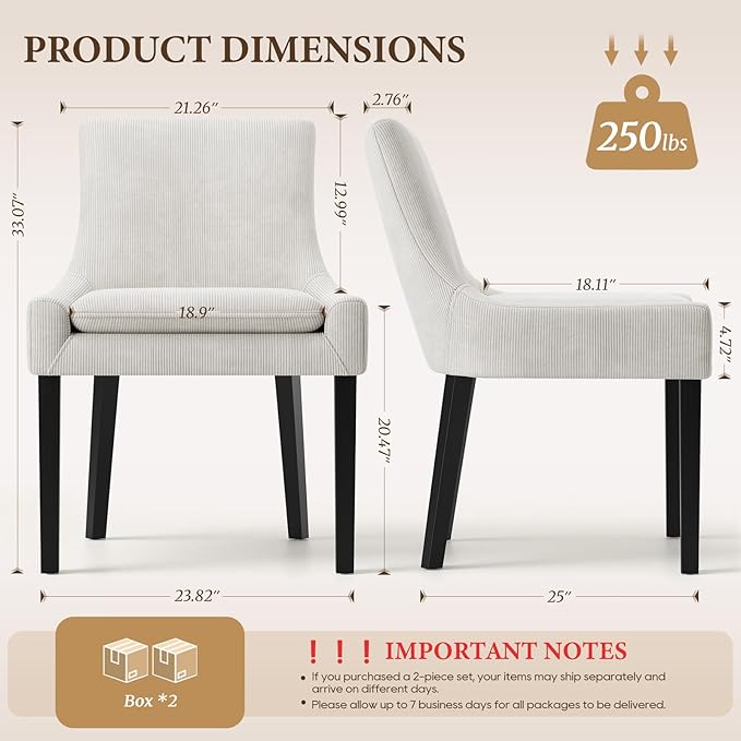 COLAMY Upholstered Dining Chairs Set of 4 with Mid Back and Wood Legs, Modern...