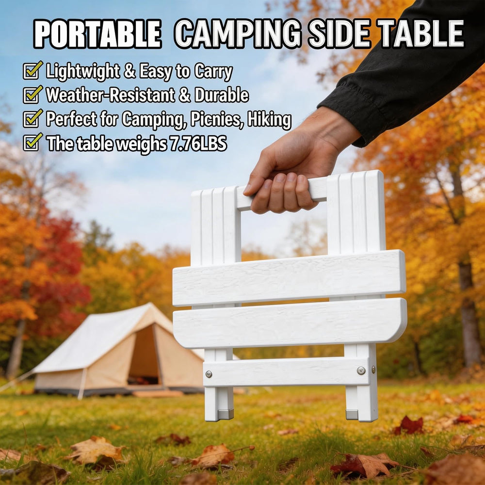 Folding Outdoor Side Table,Small HDPE Patio Table,All-Weather Compact Portabl...