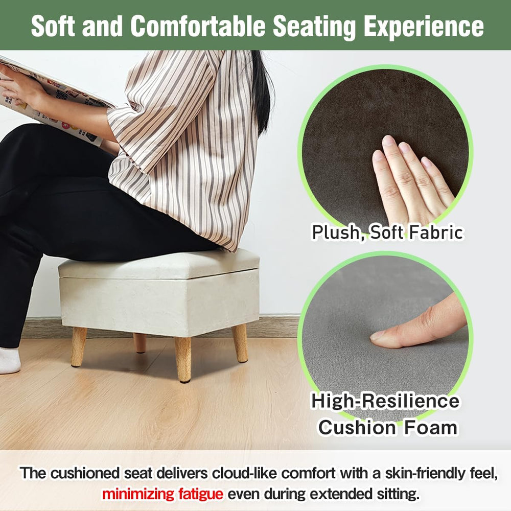 lumizone Small Ottoman with Storage Foot Rest Foot Stool Print-Beige | Padded...