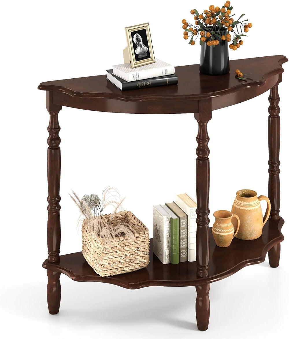 GOFLAME Half Moon Entryway Table, Retro Console Table with Storage Shelf &...