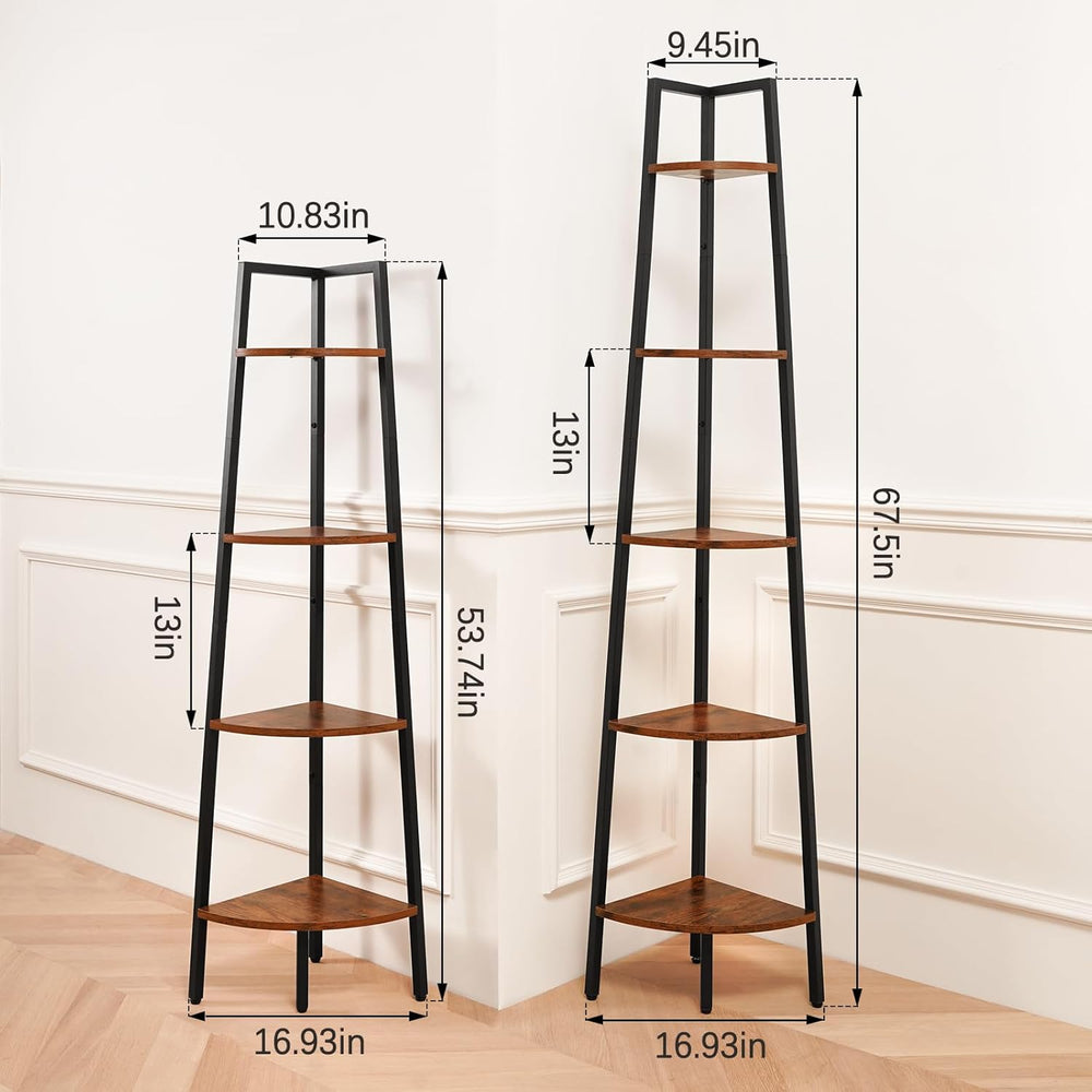 Yoobure Corner Shelf, 5-Tier Corner Bookshelf with Metal Frame & Wood Lad...
