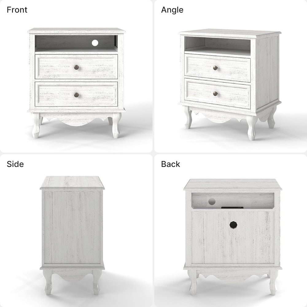 Solid Wood Nightstands Set of 2, Fully Assembled Night Stand with 2 Drawer &a...