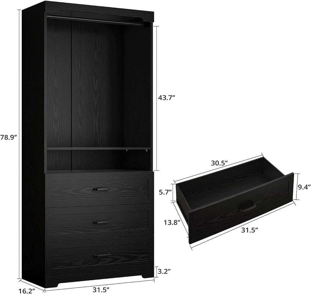 IRONCK Freestanding Closet System with Adjustable Shelves & 3 Drawers | M...