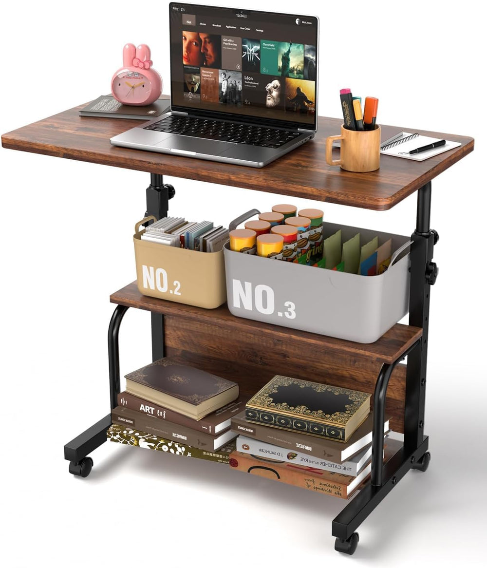 QZMDSM Portable Rolling Desk on Wheels Adjustable Height Desks for Small Spac...