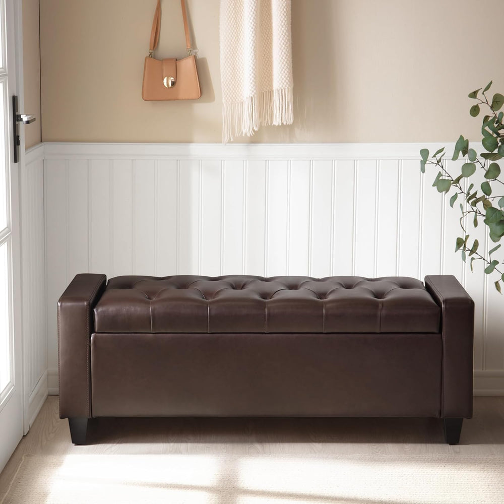 Zihanhome Ottoman with Storage,Storage Ottoman Bench, Faux Leather Storage Be...