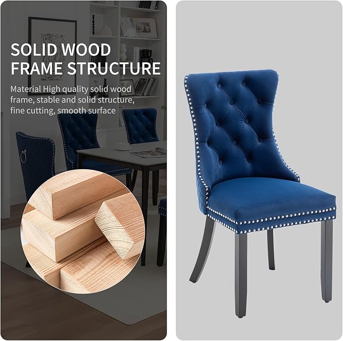 Velvet Dining Chairs Set of 4, Upholstered Dining Room Chairs with Nailhead T...