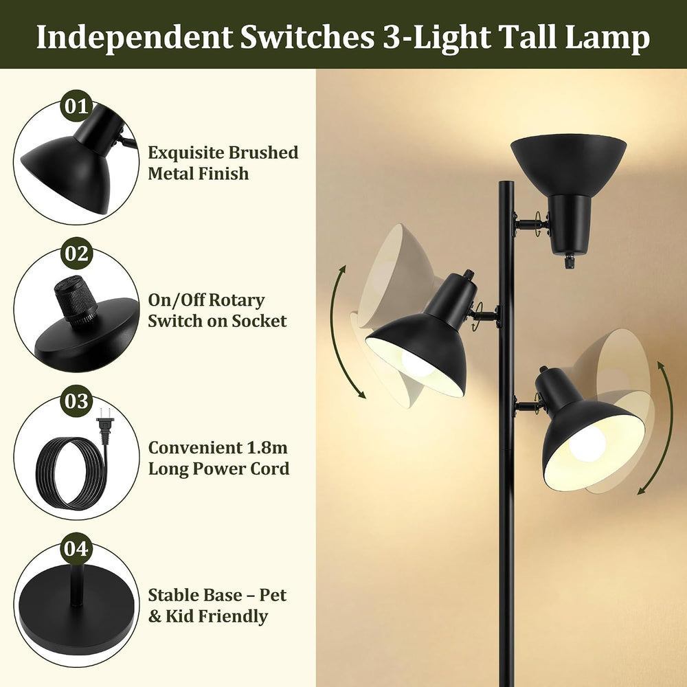 3 Light Floor Lamps for Living Room, 67" Tall Metal Modern Tree Floor Lamp