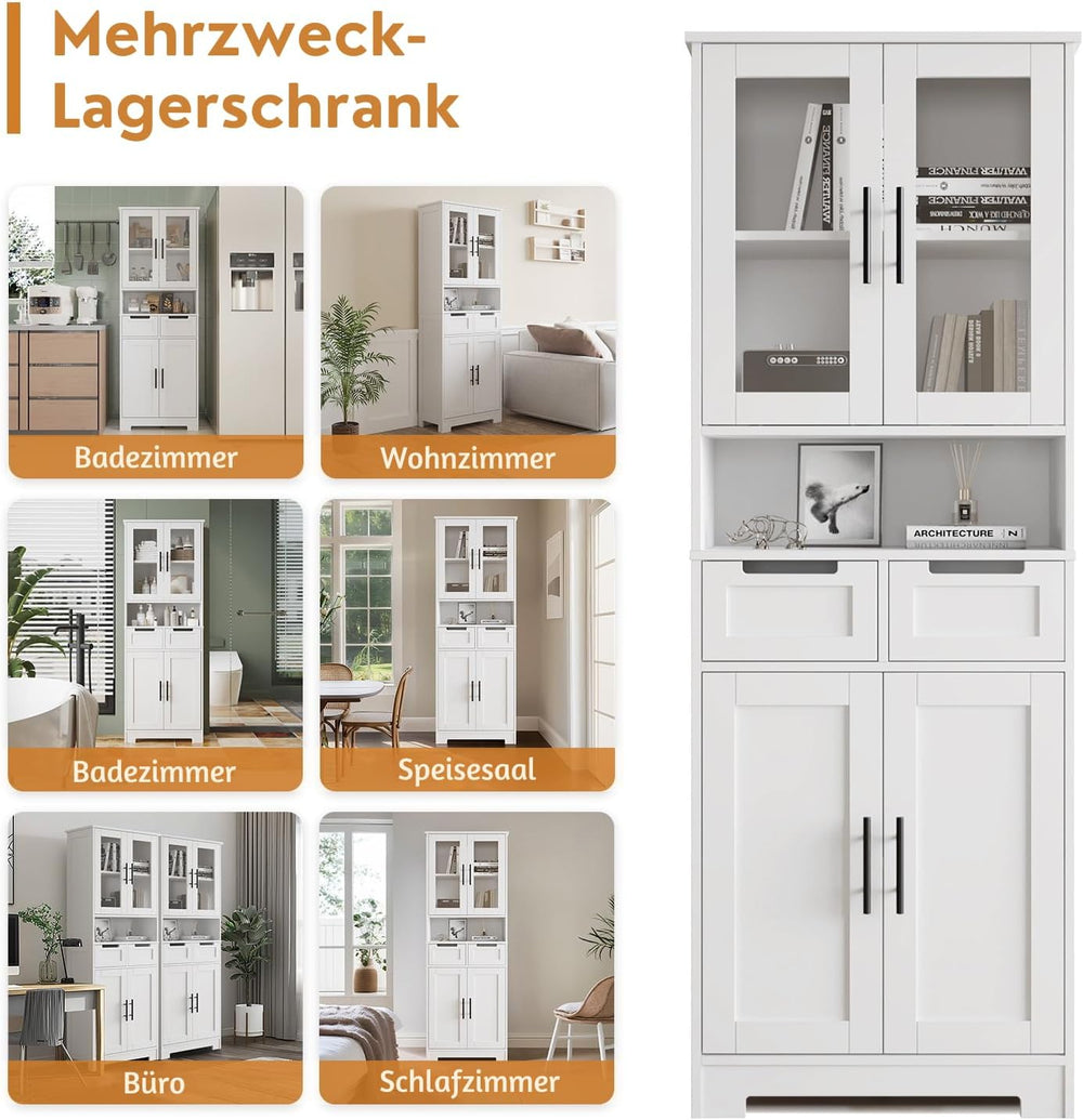 LEADZM Kitchen Cabinet Tall Cabinet with 4 Doors Buffet Cabinet for Kitchen L...
