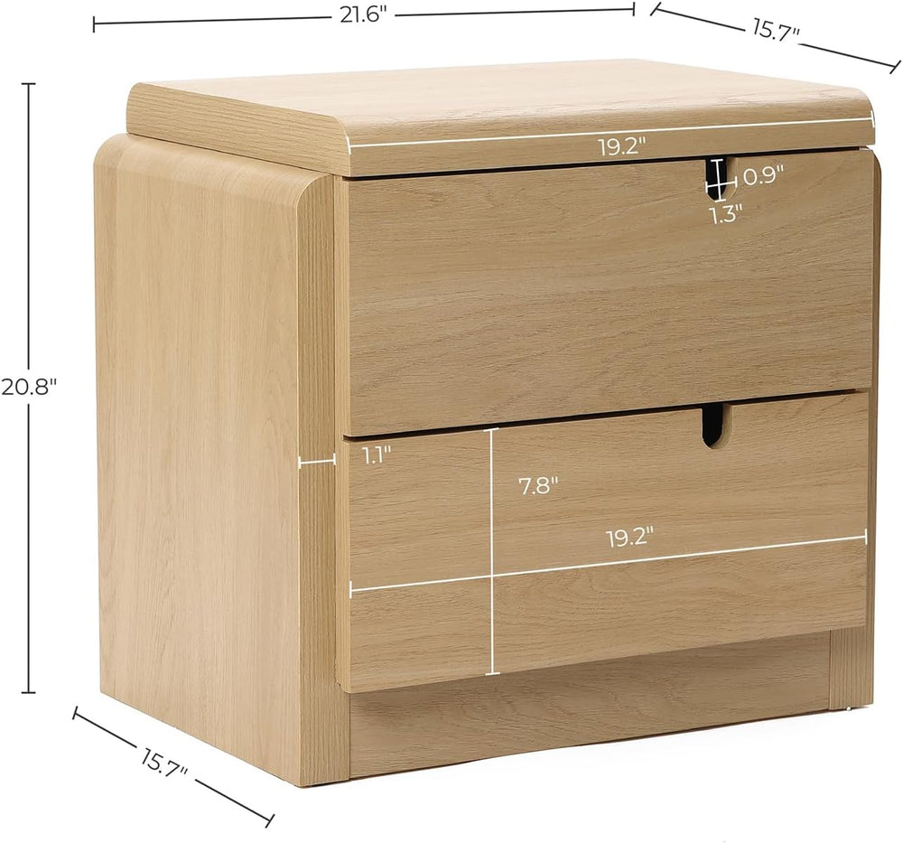LuxenHome 21" H Modern Nightstand with 2 Drawers, Mid Century Modern Oak...