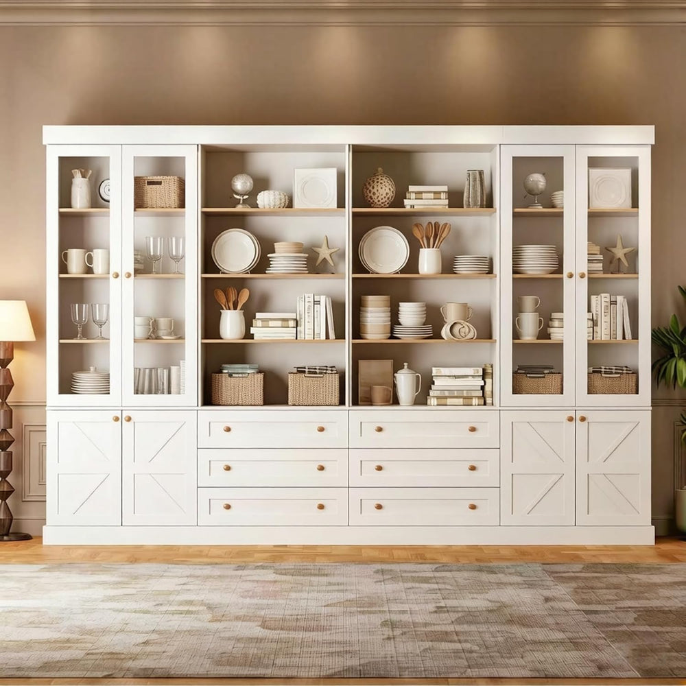 Vyre 71" Tall Farmhouse Kitchen Pantry, Large Storage Cabinets with Glas...