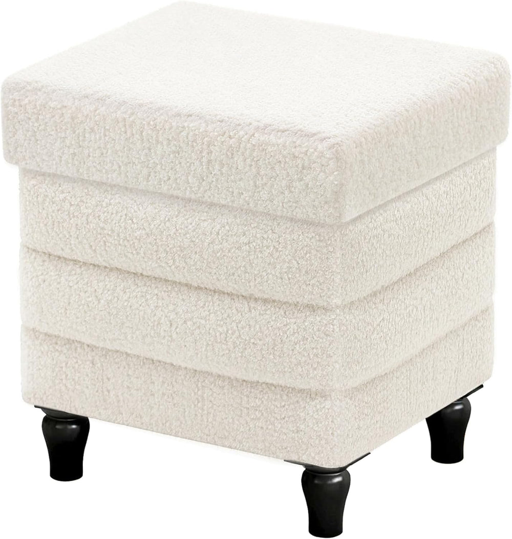 CAROLMADE Folding Storage Ottoman Cube Sherpa Footstool with Wood Legs Ottoma...