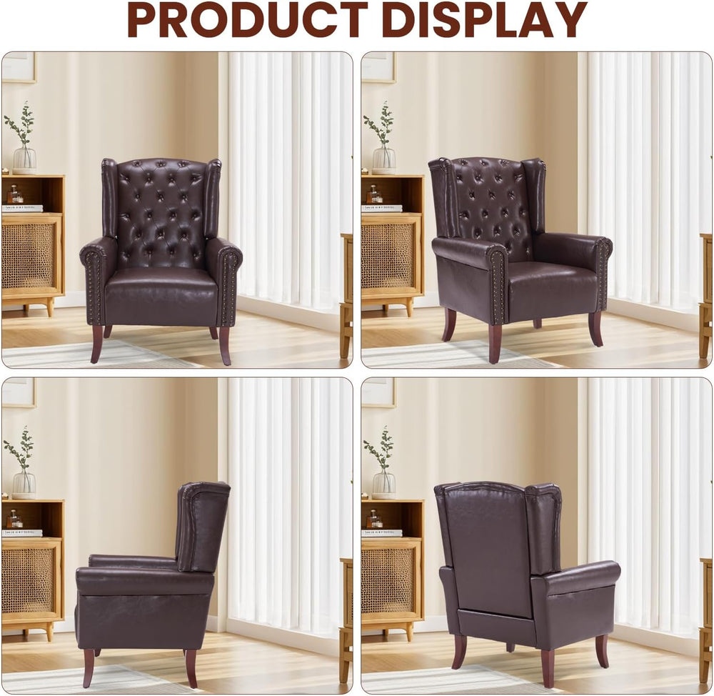 Modern Accent Chair Set of 2, Mid-Century Faux Leather Armchair Upholstered C...