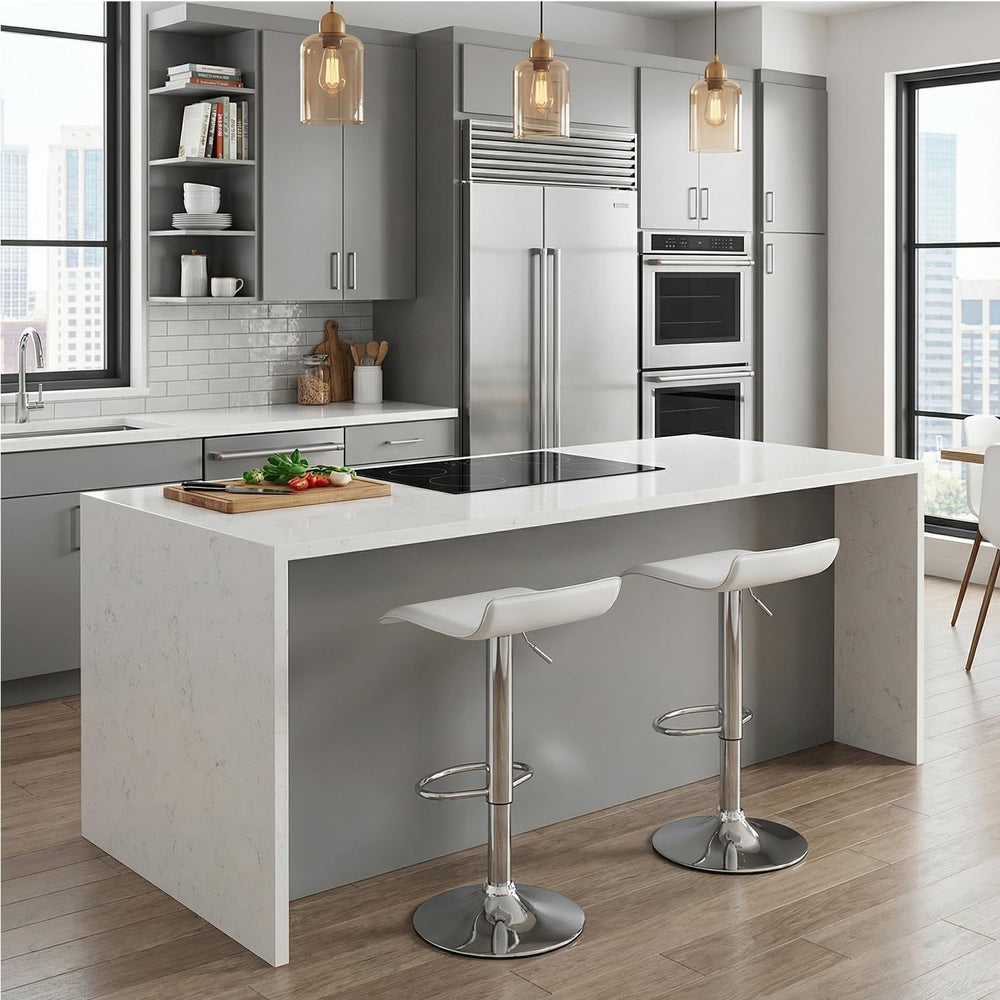 Set of 2 Barstool, Adjustable Swivel Bar Stools with PU Leather and Chrome Ba...