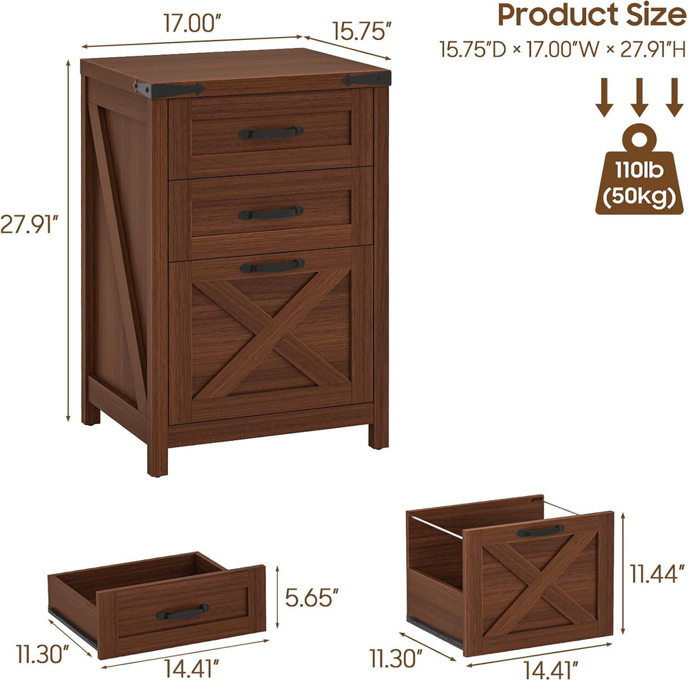 Halitaa Small Farmhouse File Cabinet with 3 Drawers for Home Office, Walnut |...