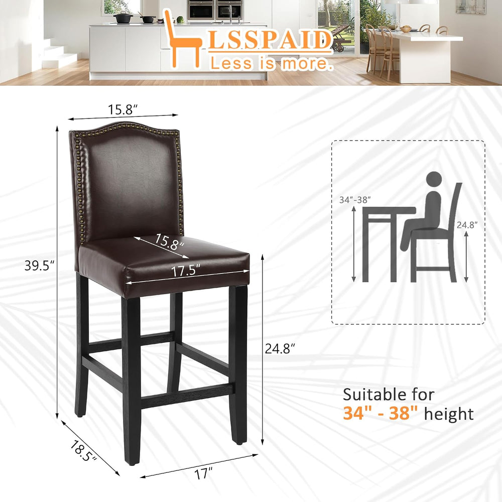 LSSPAID Counter Height Bar Stools Set of 2, 24.8 Inch Pu Upholstered Barstool...