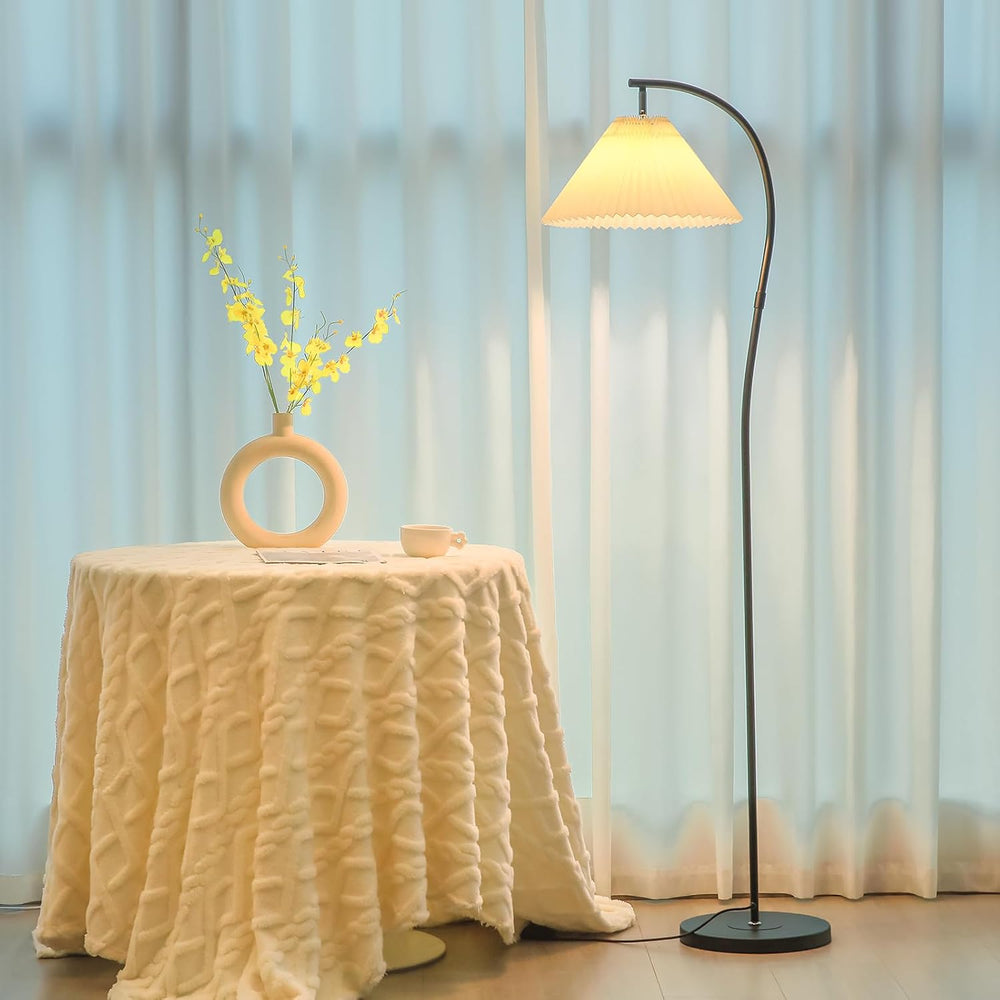 Unique Black Arched Pleated shade Floor Lamp, 12W LED Bulb 3-Color Dimming