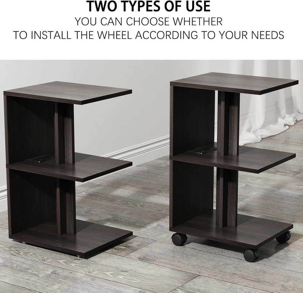 End Table, Side Table, Nightstand, USB Ports and Outlet,3-Tier Storage Shelf,...