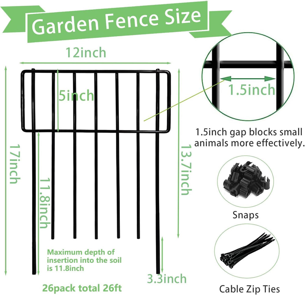 Thrivinest Animal Barrier Fence, 26 Pack No Dig Fence Decorative Fences, 17in...