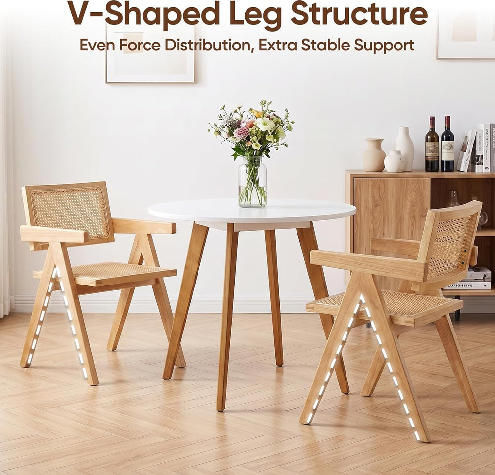 Comfy to go Cane Dining Chair with Arms Set of 4, Solid Wood Tone Frame