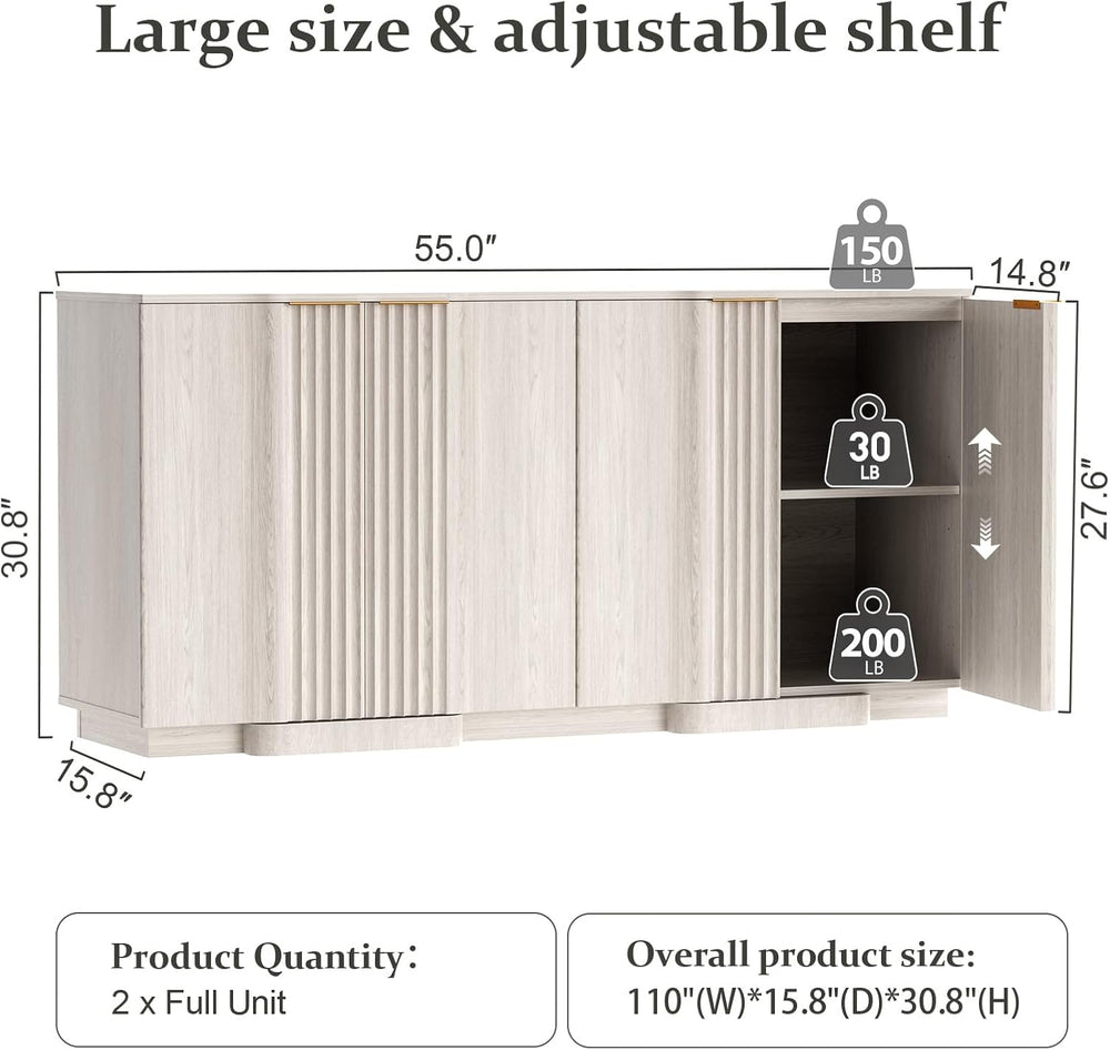 Brafab Buffet Cabinet, 110" Modern Farmhouse Accent Sideboard Cabinet wi...