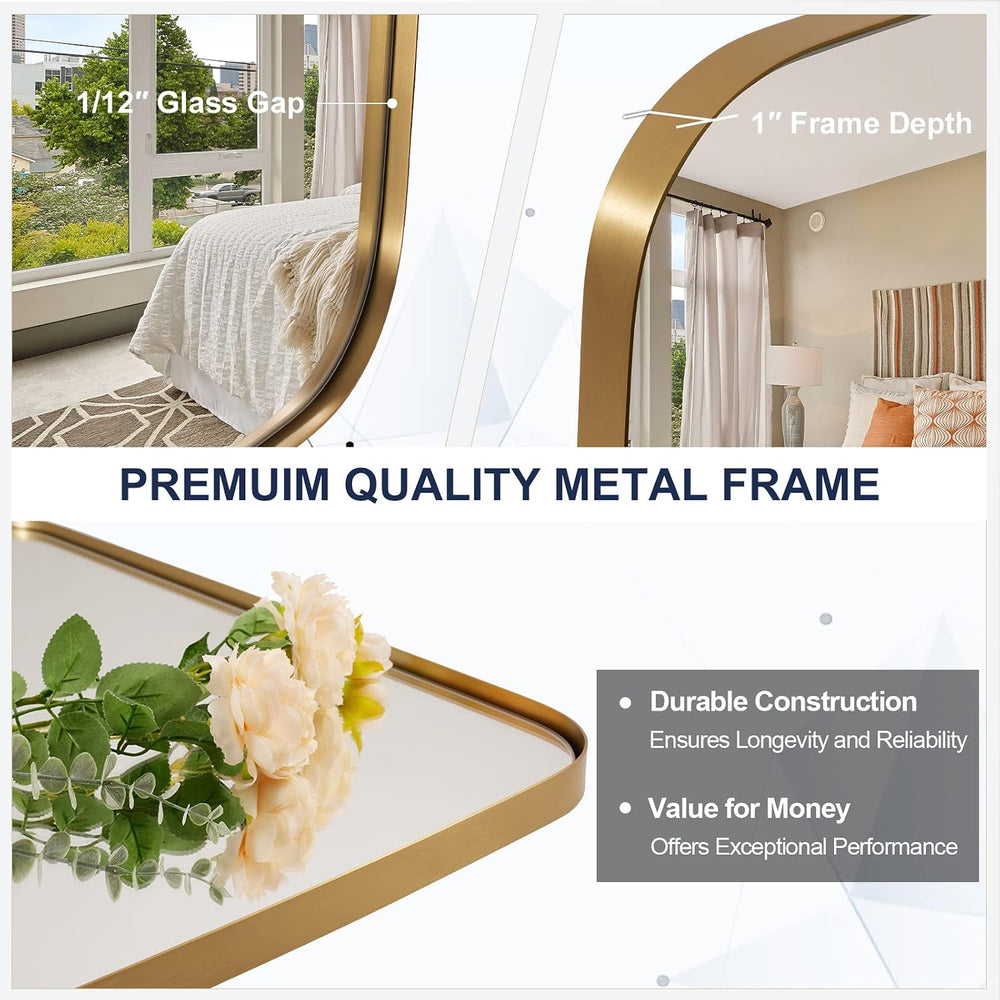 ANDY STAR 30x30 Gold Bathroom Mirror, Oblong Brass Mirror with Stainless Stee...