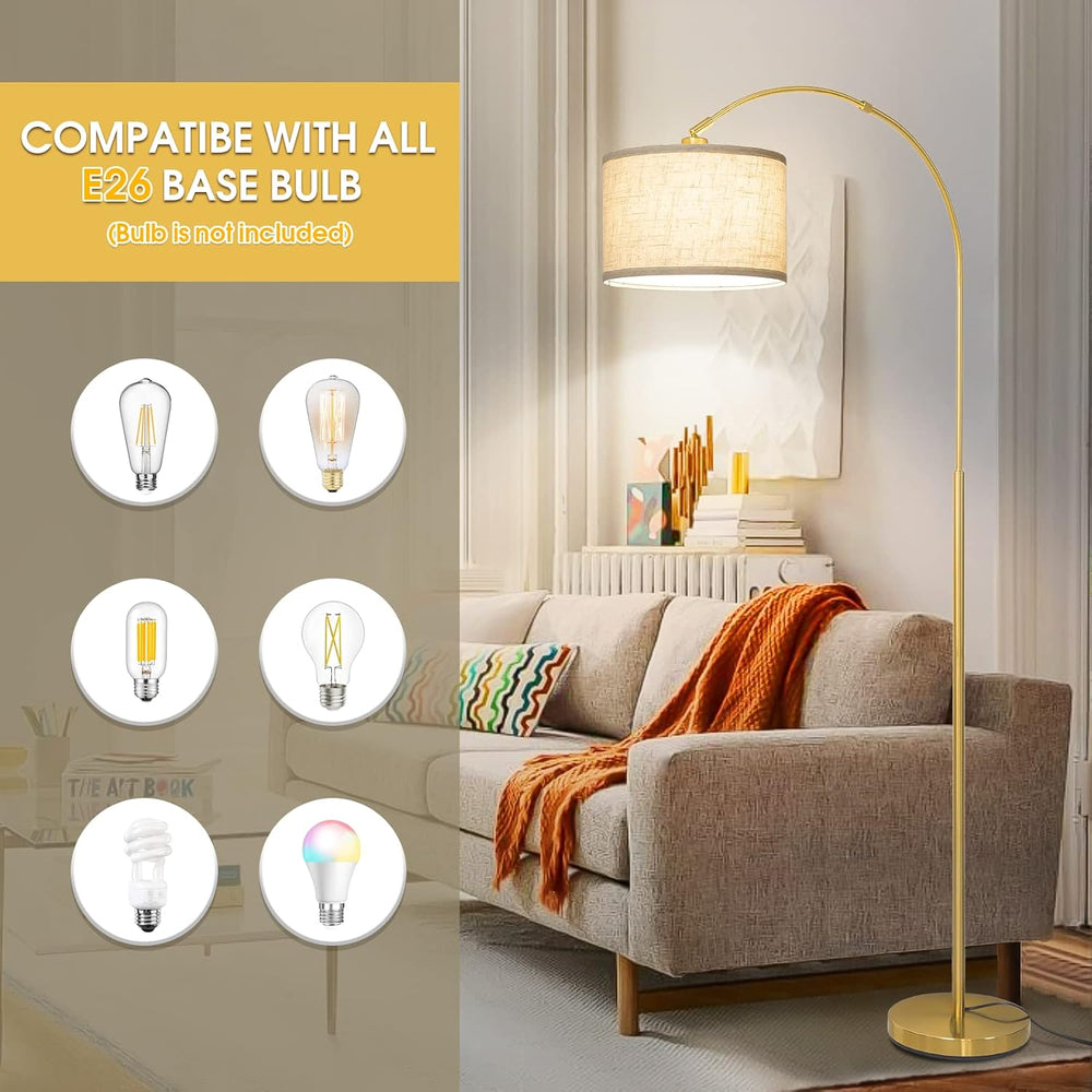 Gold Floor Lamp, Arc Floor Lamp for Living Room with Adjustable Drum Lampshad...