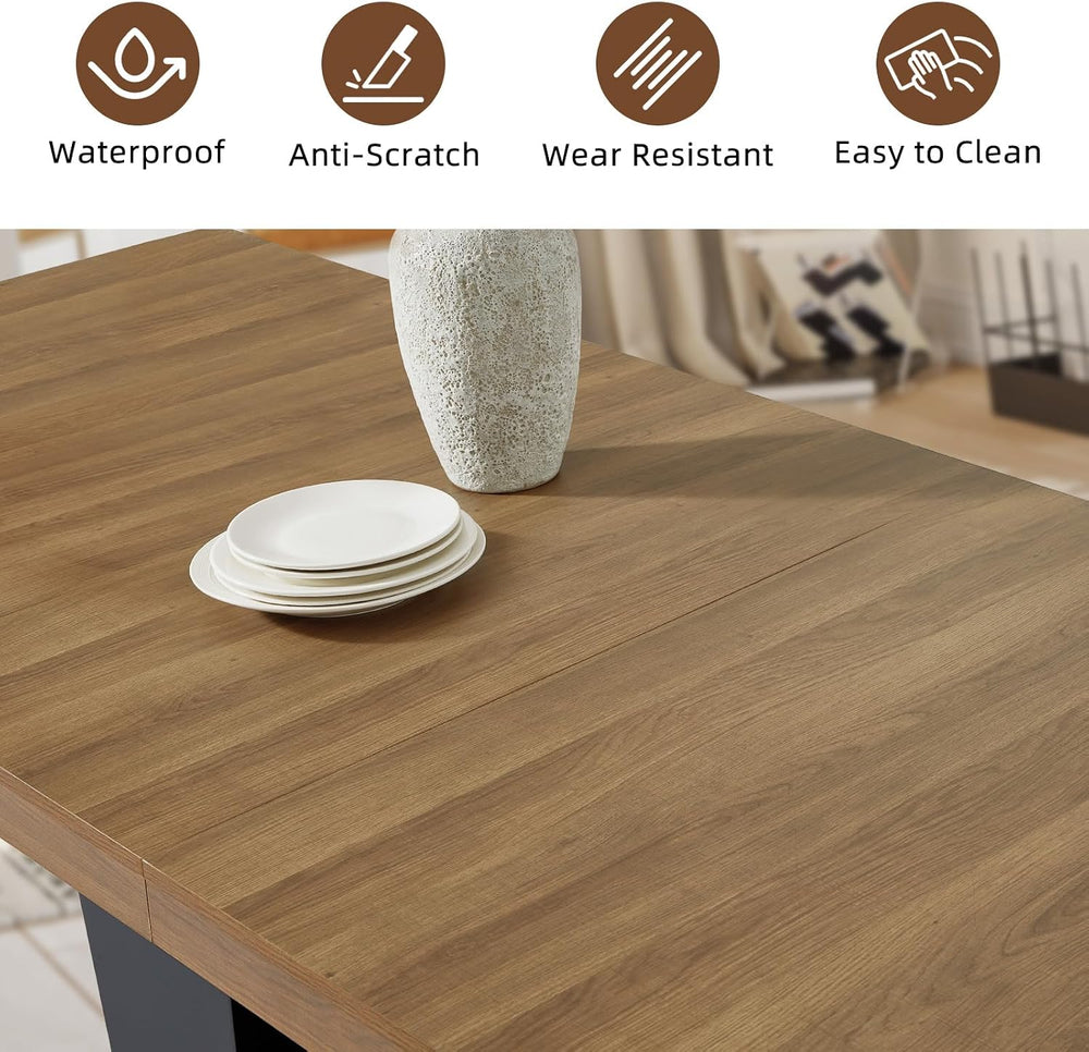 Dining Table Extendable 63 in-79 in for 4-8 Expandable Wood Rectangle with Fl...
