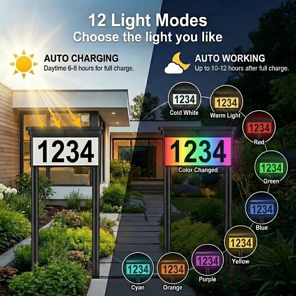 2-Pack Solar Address Signs for Yard: 29" Double-Sided Lighted House Numb...
