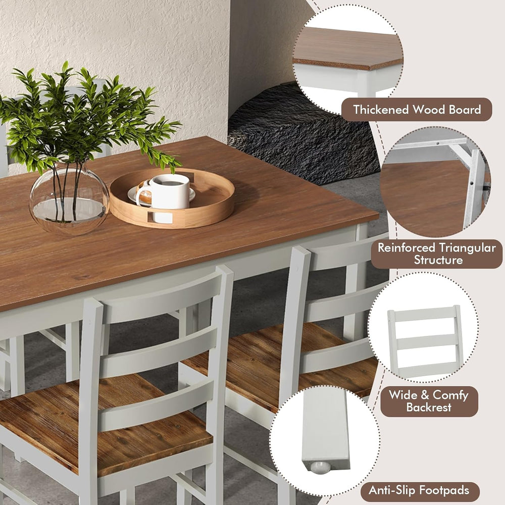 LDAILY 5 Piece Dining Table Set for 4, Space Saving Rectangular Dining Room T...