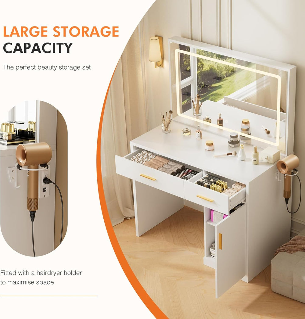 Sweetcrispy Makeup Vanity Desk, LED Mirror, Charging Station | Dressing Table...