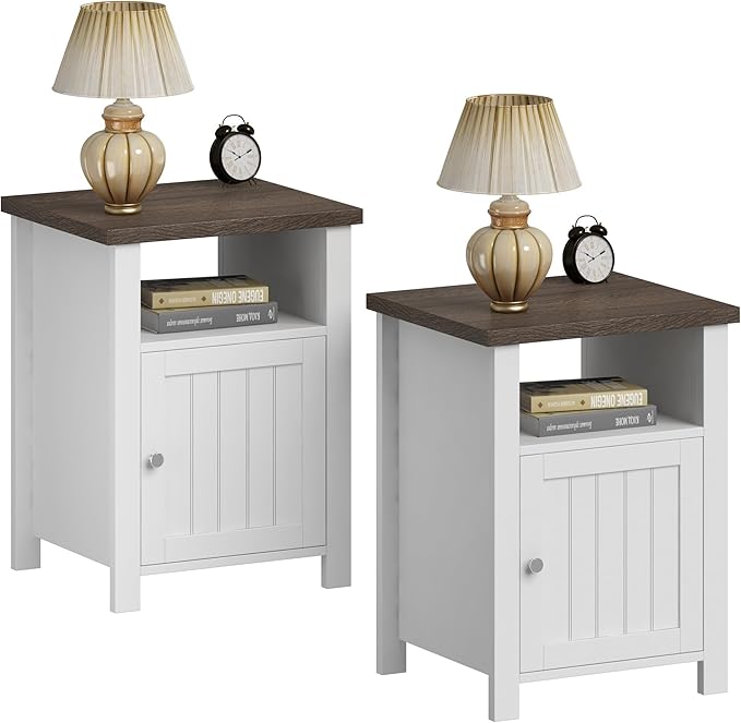 ChooChoo Farmhouse Nightstands Set of 2, Rustic Vintage End Side Table with S...