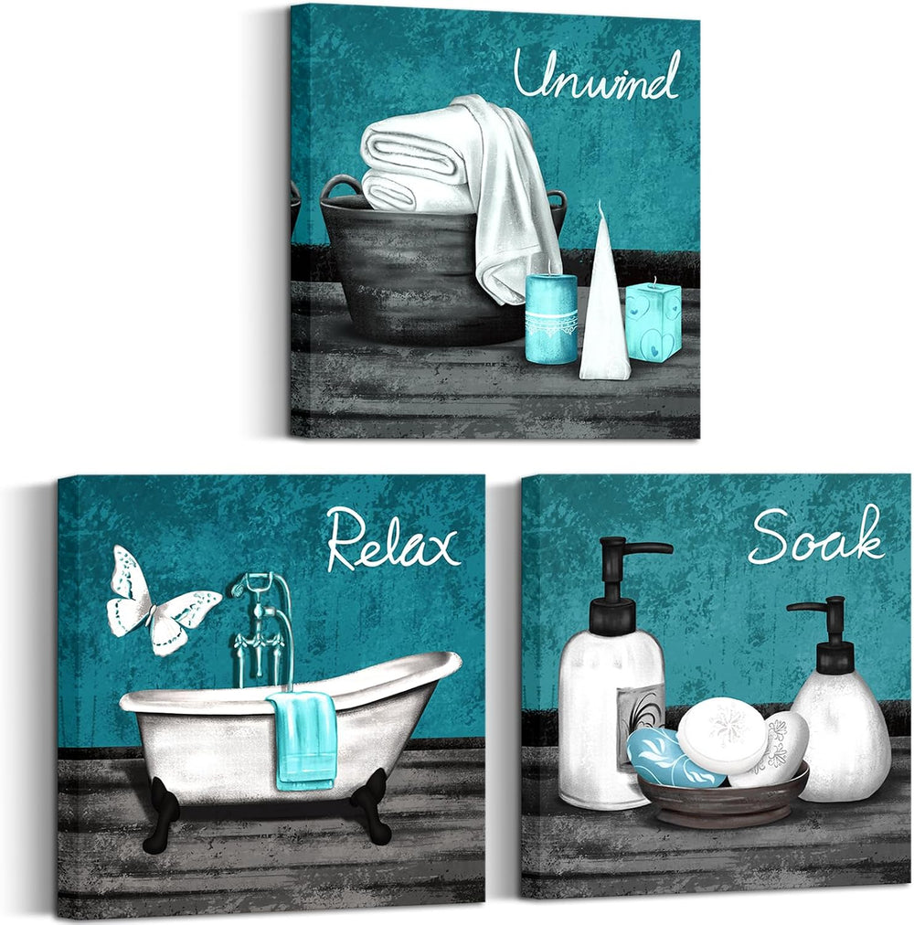 RnnJoile Teal Bathroom Decor Spa Pictures Bathtub Canvas Wall Art Relax Soak ...