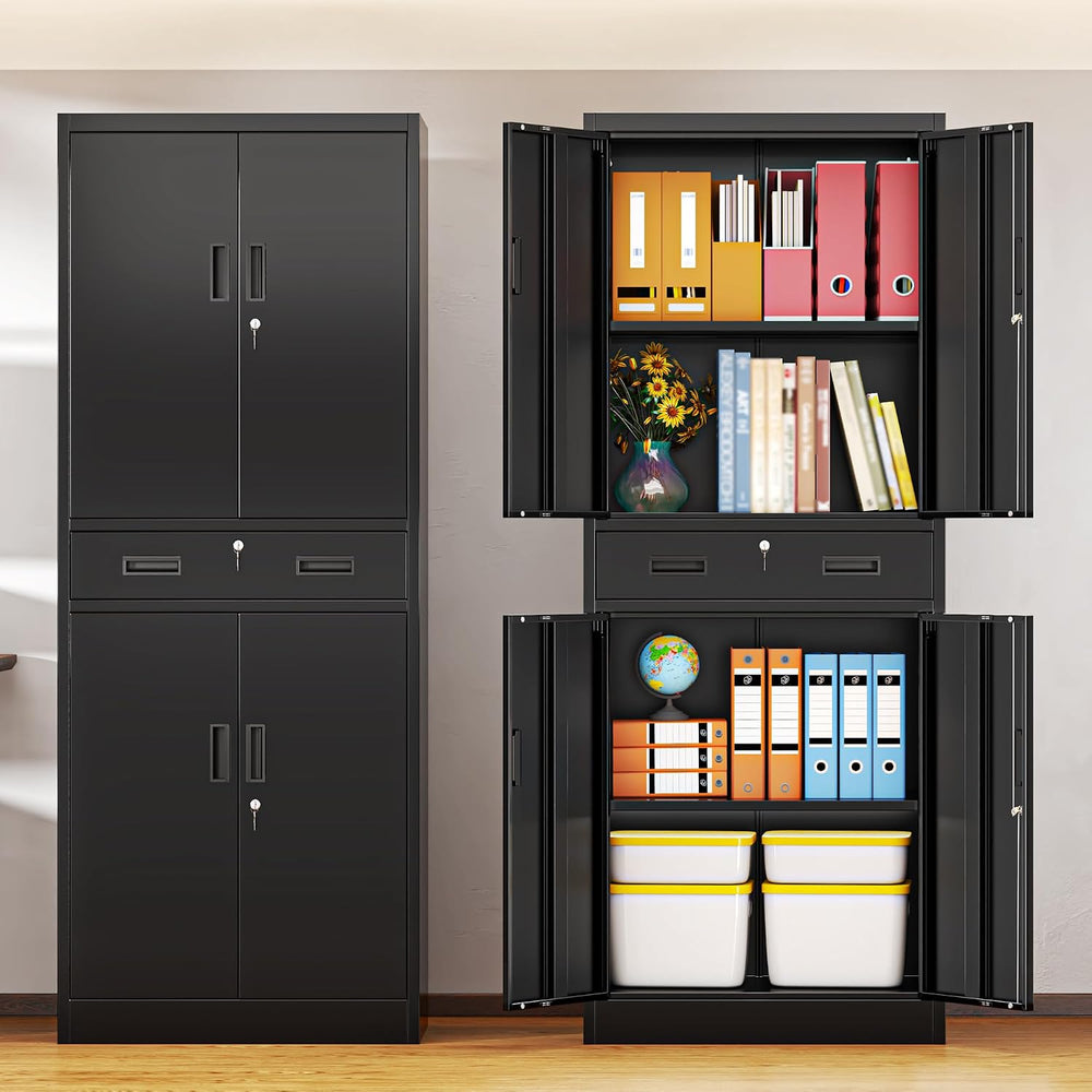BESFUR Metal Storage Cabinet with 1 Drawer and Adjustable Shelves, 71" H...
