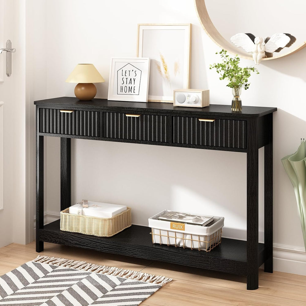 HOKYHOKY Fluted Console Table with Drawers, Modern 47.1" Entryway Table ...