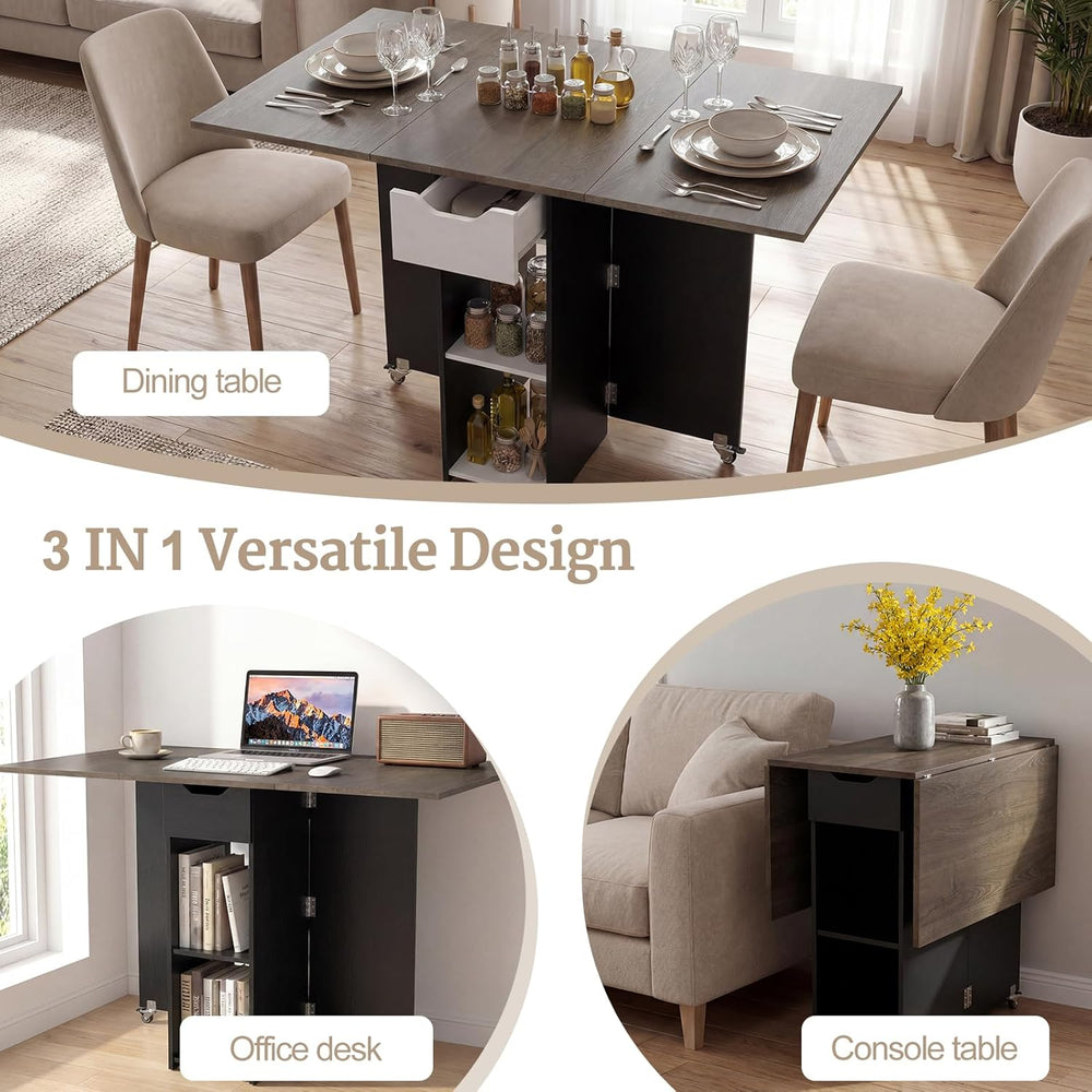 GOFLAME Drop Leaf Dining Table for 2-4, Folding Kitchen Table with Open Shelv...