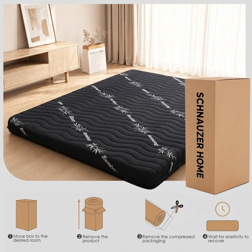 Japanese Floor Futon Mattress, 3.5" Thick Viscose Derived from Bamboo, T...