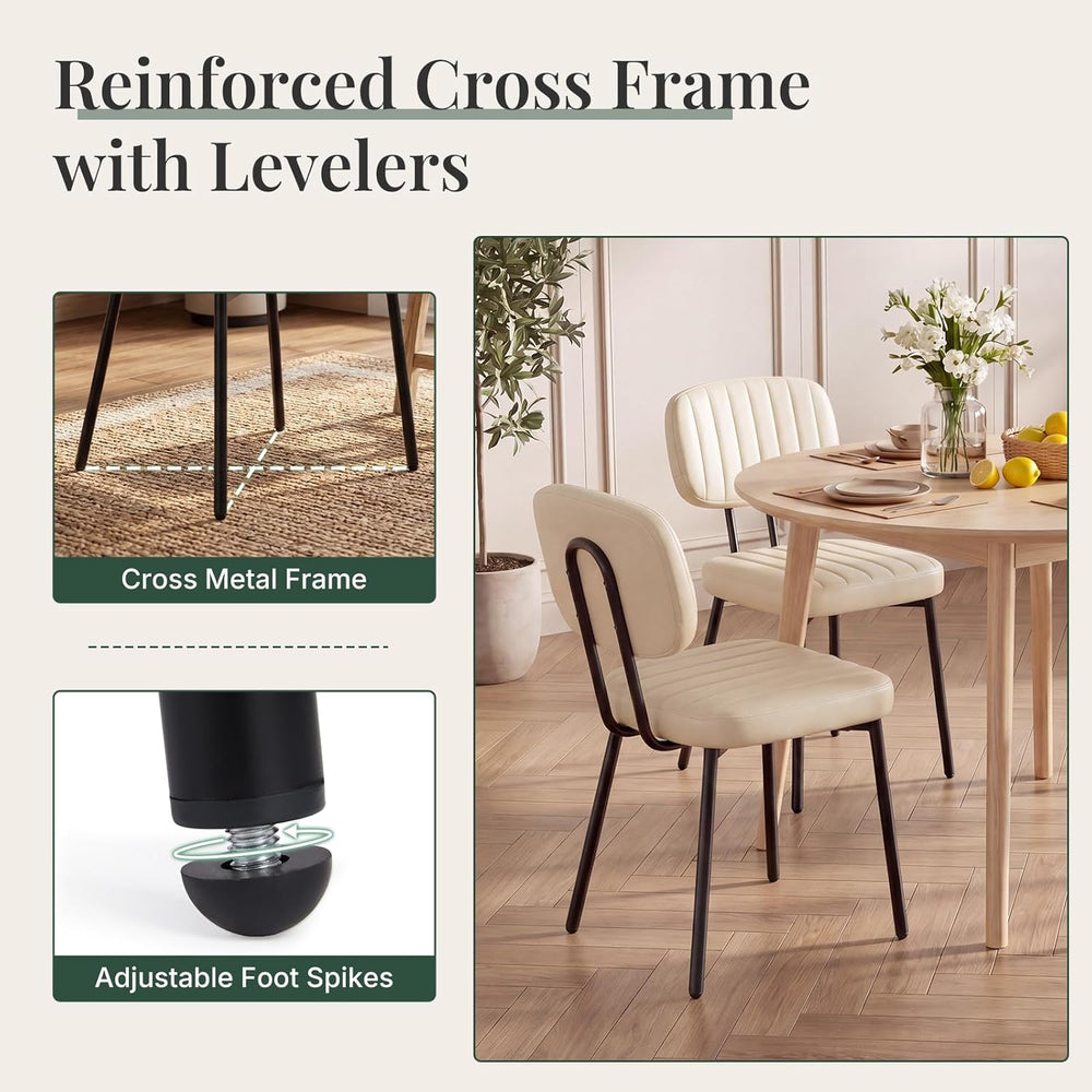 Dining Chairs Set of 2, Modern PU Leather Upholstered Kitchen Chairs with Met...