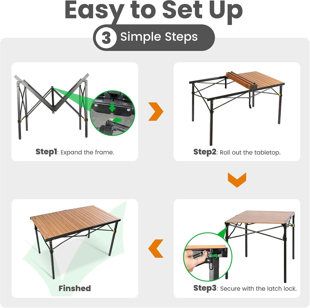 Join Nature 46.4" Large Camping Table for 2-6 People, Heavy Duty Foldabl...