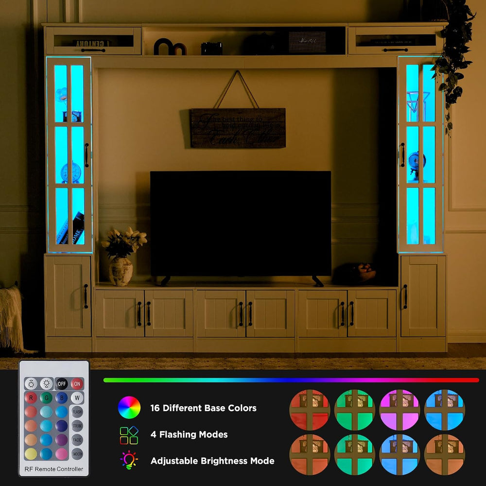 LUXOAK 98" Wide Wall Unit TV Stand with Storage Bookshelves & LED Li...