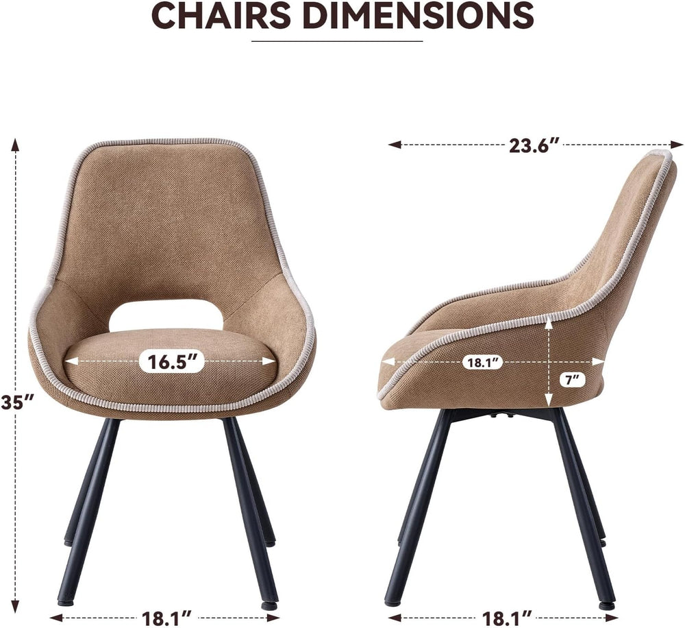 Dining Chair Set of 2, Upholstered 360° Swivel Chairs, Brown | Modern Dining ...